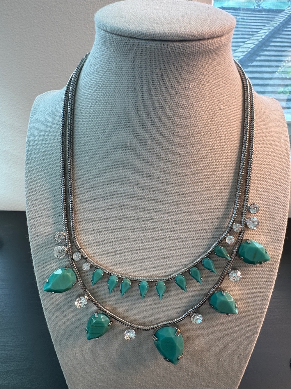 nOir Jewelry Teal Layered Statement Necklace with Clear Accents